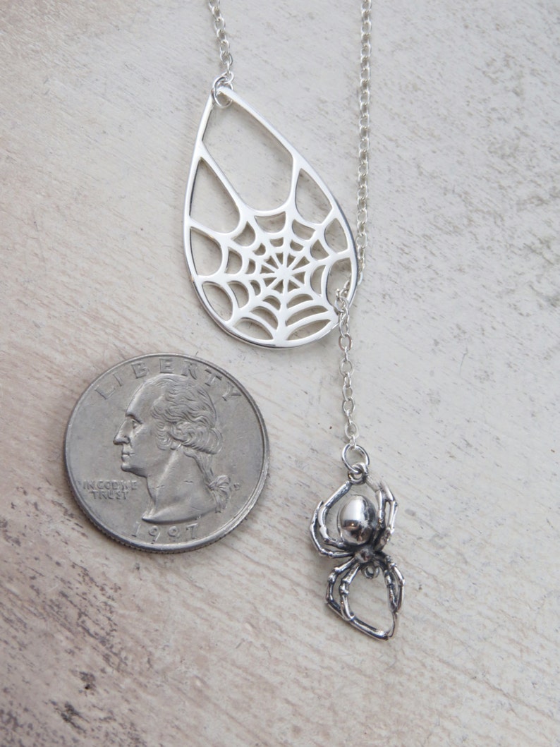 sterling silver spider necklace Sterling silver spider lariat necklace spider web necklace,