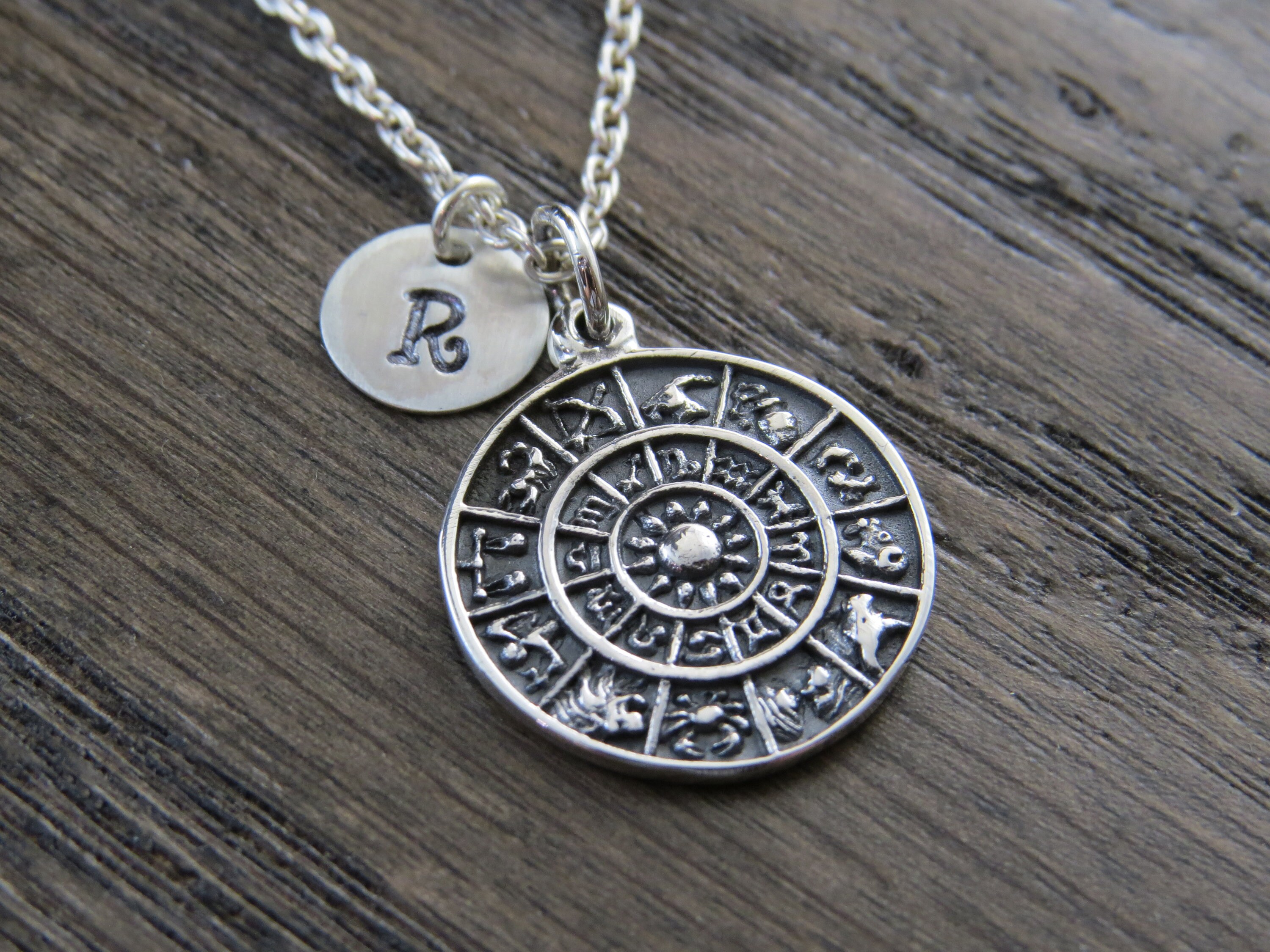 Sterling Silver Zodiac Wheel Necklace 