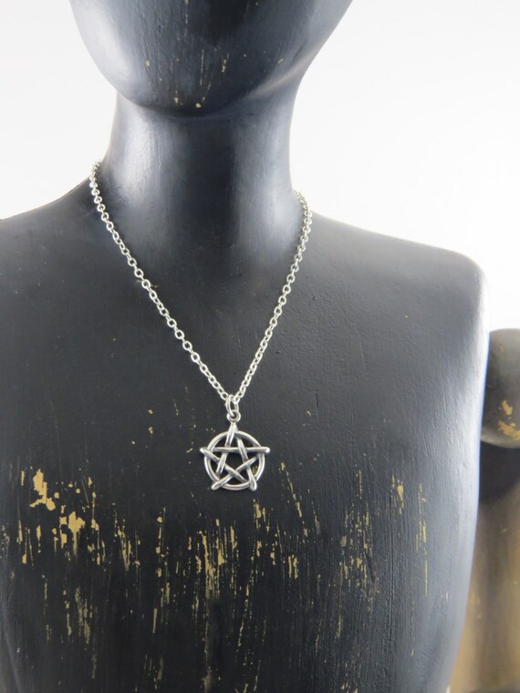 Sterling silver pentagram necklace, Wicca necklace, Wiccan jewelry,