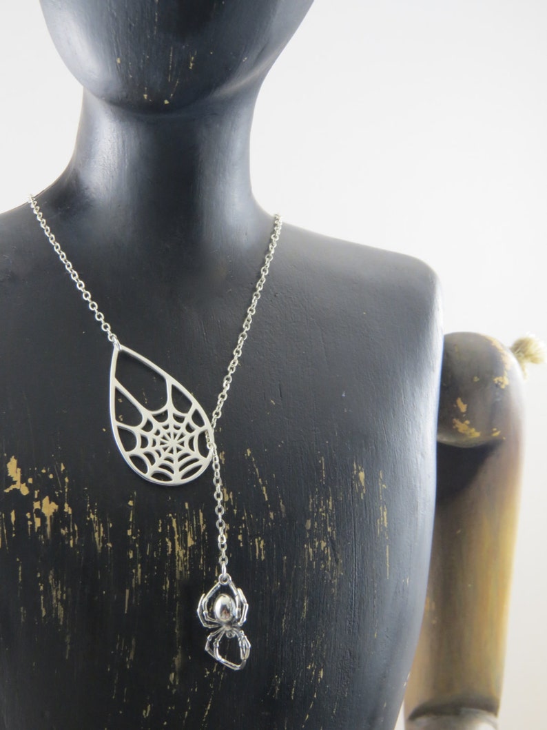 sterling silver spider necklace Sterling silver spider lariat necklace spider web necklace,