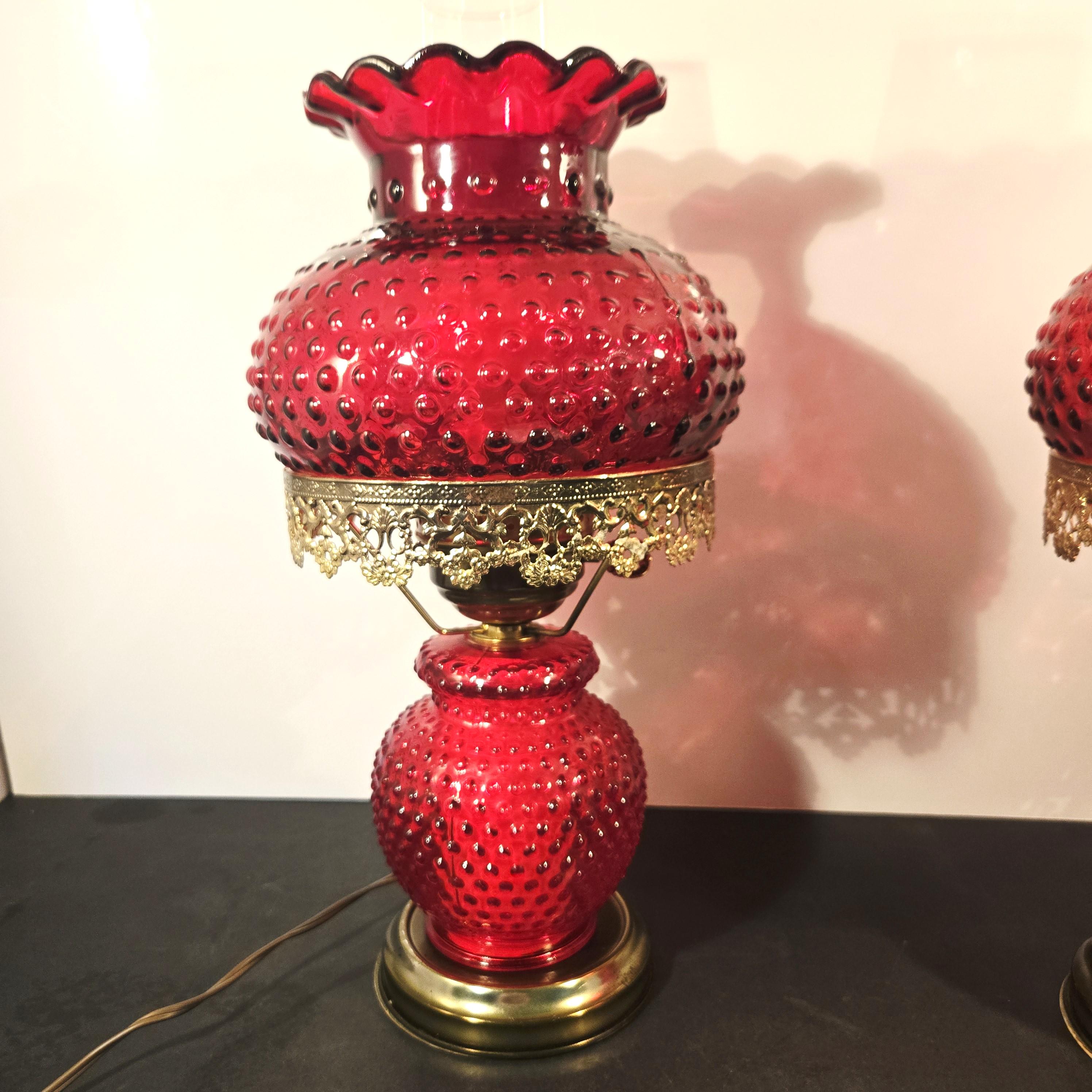 Vintage Fenton Ruby Red Hobnail Hurricane Lamp With Nightlight - Etsy