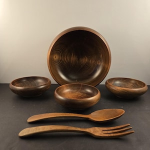 Vintage Wood Salad Bowl Set-ONLY 3 SMALL BOWLS-Japan