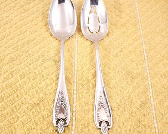 Set 2-Old Colony 1847 Rogers Bros-Silverplate-Serving Spoons-Pierced-Regular (25110J)