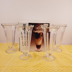 4 Vintage Ital Crystal Italien Soda Brunnen Parfait Eis Sundae Footed Gläser 7 &quot;