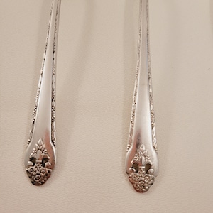 Set of 3-Lovely Lady Serving Pieces - Holmes & Edwards IS-Silver Plate-Pierced Floral-Flowers-1937-Fork - Spoon-Jelly-#23044