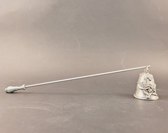 Vintage Bell Shaped Candle Snuffer-Holiday Candle Snuffer-(Pewter?)-Butterflies-Flowers-Leaves