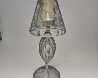 Photophore en fil d'argent, lanterne chauffe-plat en métal minimaliste, guirlande lumineuse, 30,5 cm de haut