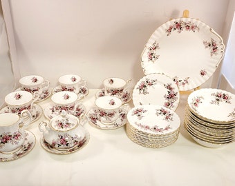 Vintage Royal Albert Lavender Rose China-creamer-sugar bowl-platter-side plates-bowls-dessert-cereal