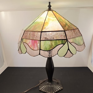 Stunning Vintage Stained Glass Lamp-Green-Pink-20 inches tall-#23