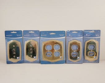 NEW OLD STOCK-Solid Brass Switchplates, Outlet Duplex Cover Plates, Double Duplex Wall Plate- Vintage 2003