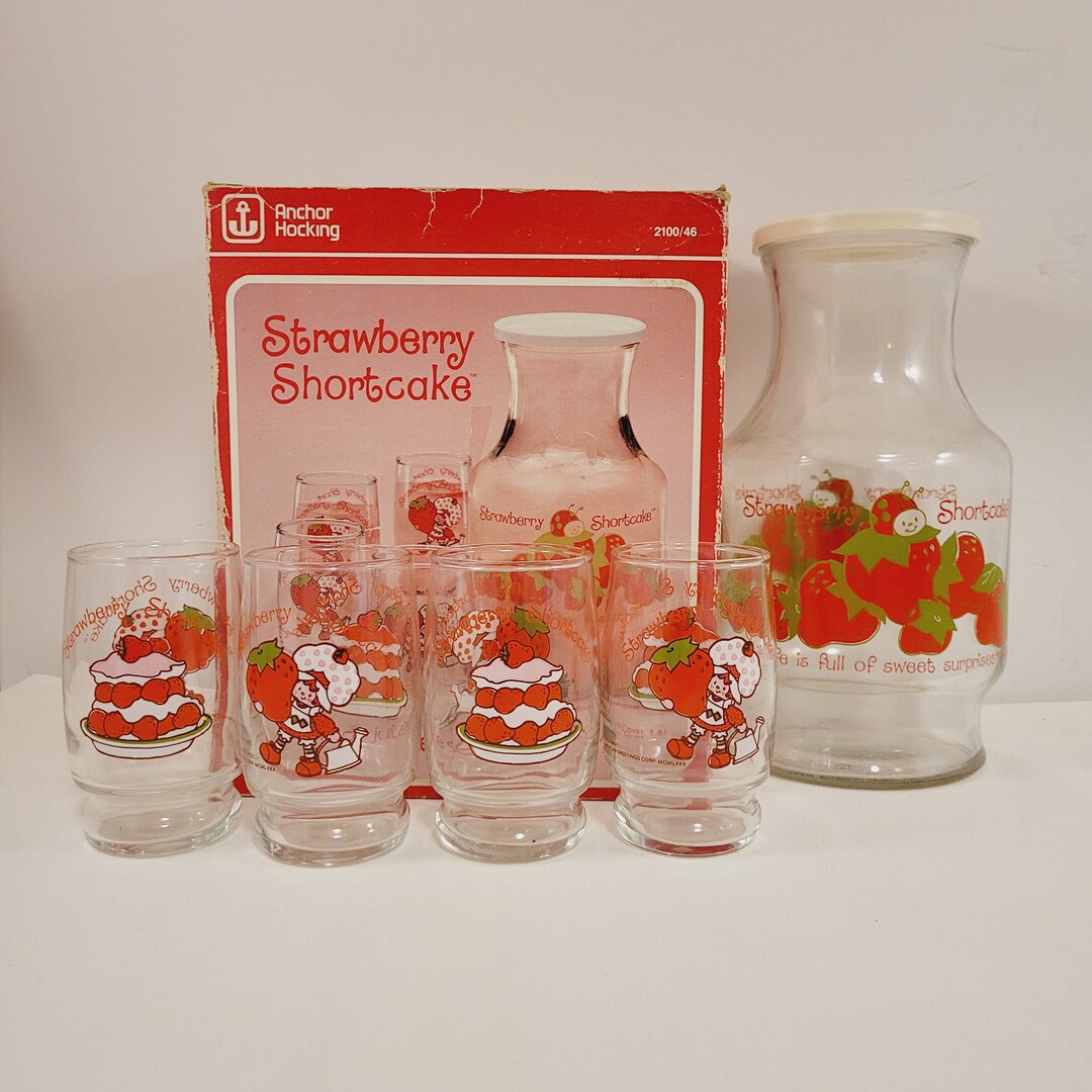 Strawberry Shortcakeglass Pitcherand4 Glassesin Original Etsy