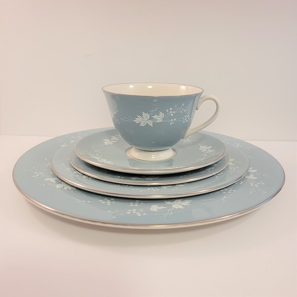 Royal Doulton Reflection - dinner - lunch - dessert - tea cups - blue with white leaves and flowers - TC1008