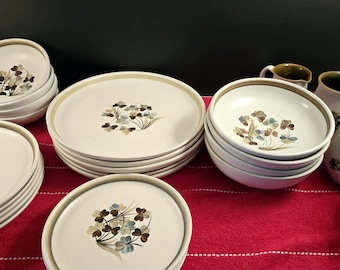 Discontinued Denby "Shamrock" dinner-lunch-dessert-plates-fruit-cereal-bowls-cups