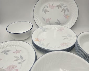 Corelle Pink Trio Blossom-Discontinued-Floral-Pink Blue Gray Swirl