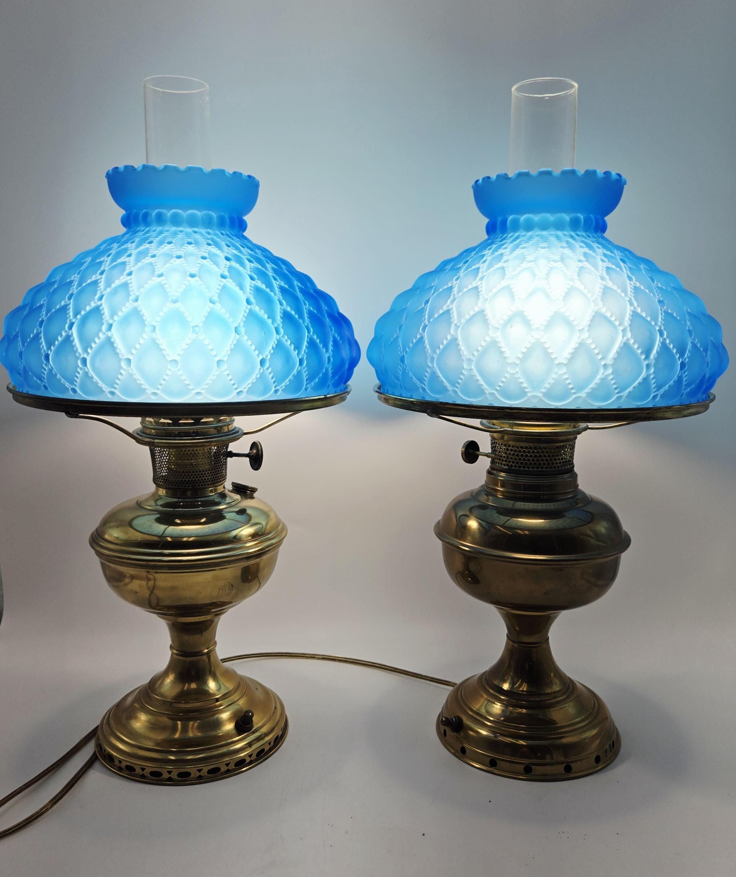 Aladia Ramps Aladdin and Non-aladdin Hurricane Lamps-blue Quilted Shade-21 Inch Tall ...