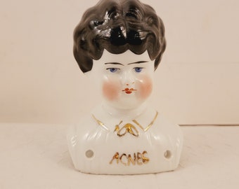 Antique German Hertwig Doll Head: Agnes Pet Name, Black Molded