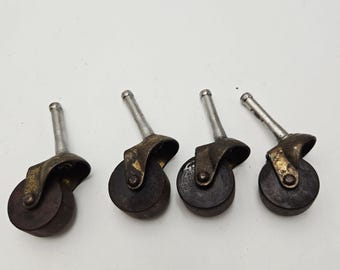 Conjunto de 4 Rodízios Antigos de Madeira para Móveis | Rodas de Madeira Vintage - 1,25" (14098)