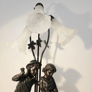 Tiffany Style 3 Arm Lily Boy-Girl Lamp-26 inches tall-Boudoir-Soft-Statue