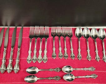 Vintage Oneida Michelangelo roestvrijstalen diner-saladevorken-eetlepels-messen-25103
