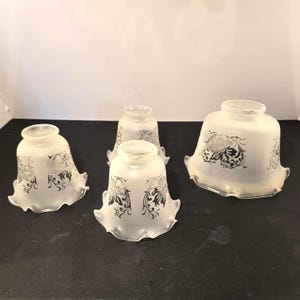 Vintage frosted etched glass shade bell shaped ruffled Replacement Shades 2 in and 2-7/8 in fitter-SOLD SEPARATELY