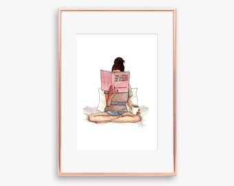 Fashion Illustration Print, Girl reading