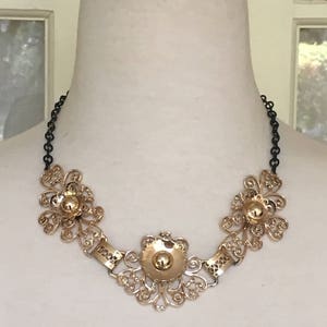 Statement 1970&#39;s Gold Necklace and Earring Set
