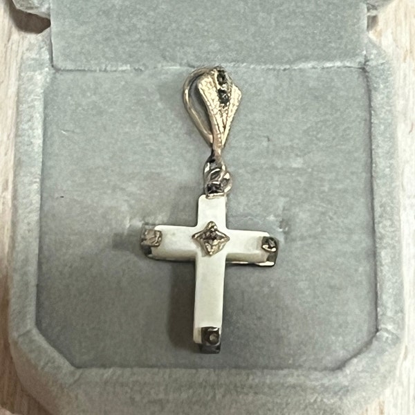 Mother of Pearl Marcasite Sterling Cross