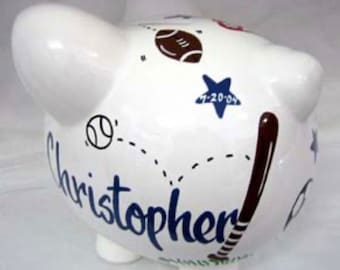 Large Personalized- Sports Theme Piggy Bank