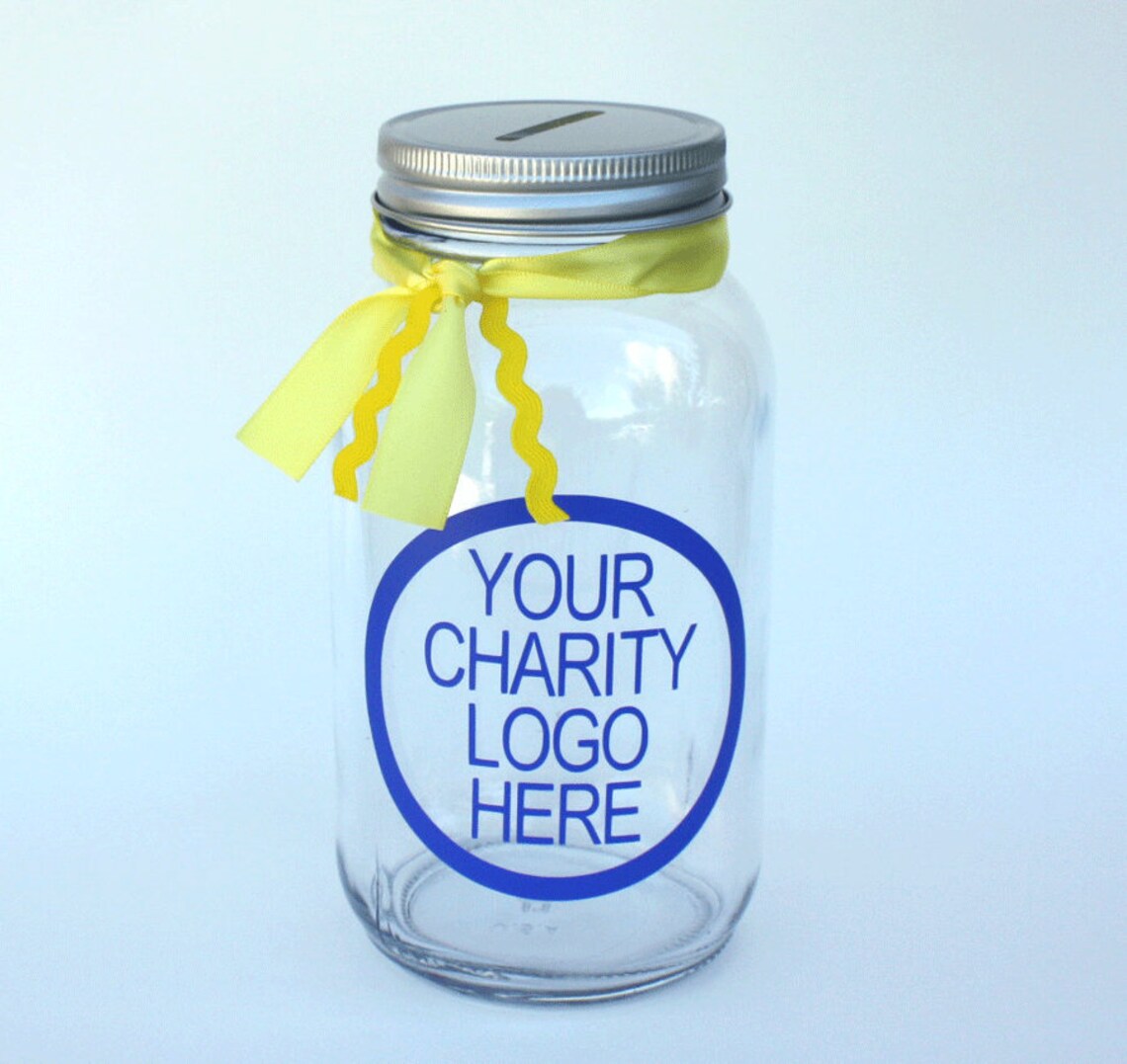 Charity Donation Jar Large Quart Size Coin Slot Lid and Etsy