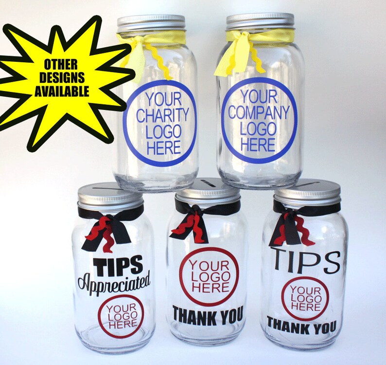 Custom Tips Jar Custom Logo Tip Jar Large Quart Size Coin Etsy