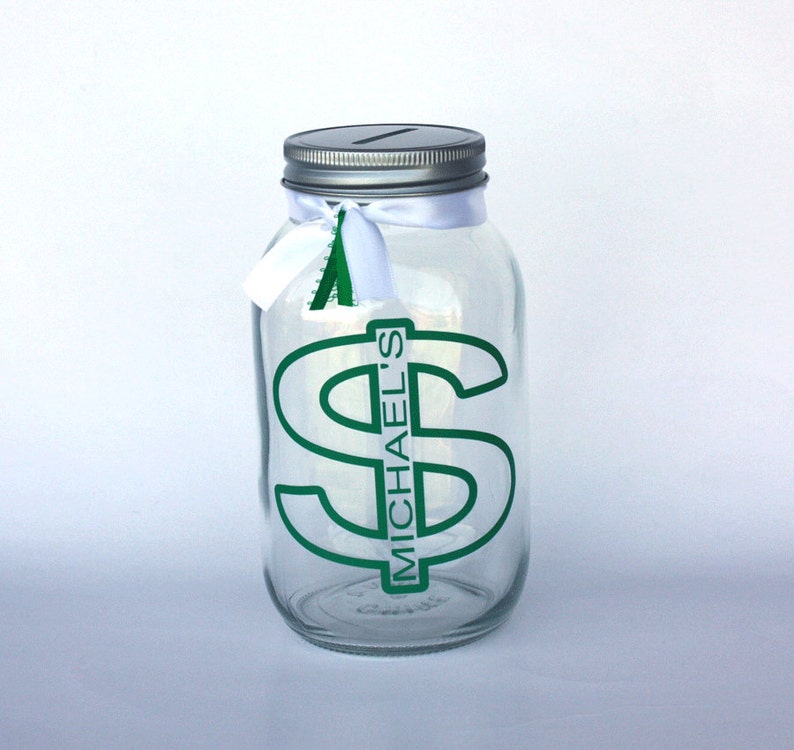 Personalized Dollar Sign Canning Jar Bank With Coin Slot Lid Etsy