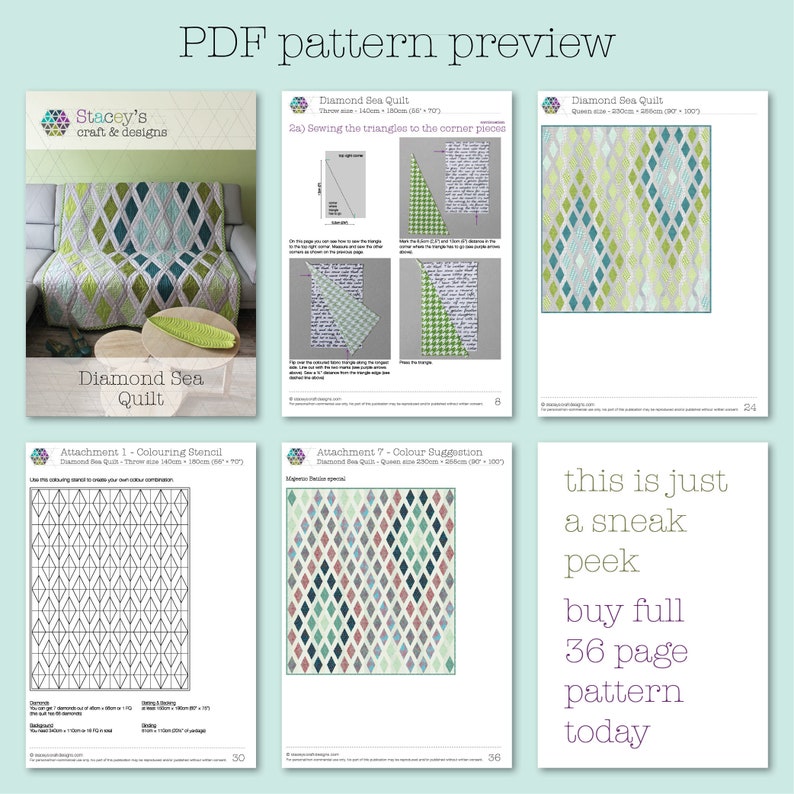Diamond Sea Quilt PDF sewing pattern with instructions image 3