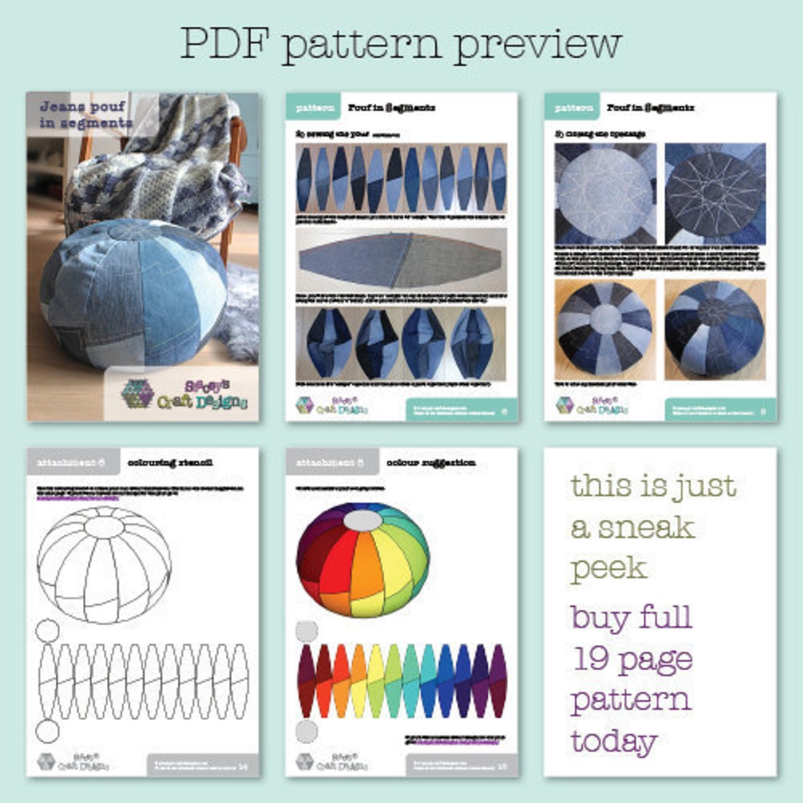Jeans Pouf in Segments PDF Sewing Pattern With Instructions - Etsy