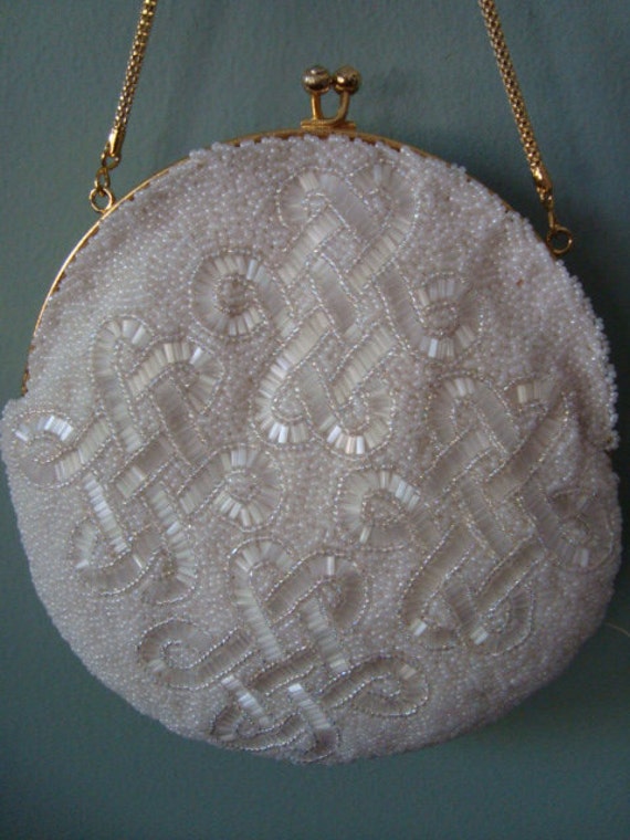 Vintage 1970's White Beaded Purse - image 3