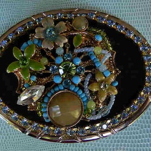 Wearable Art Suede Rhinestone Boho Steampunk Belt Buckle image 1