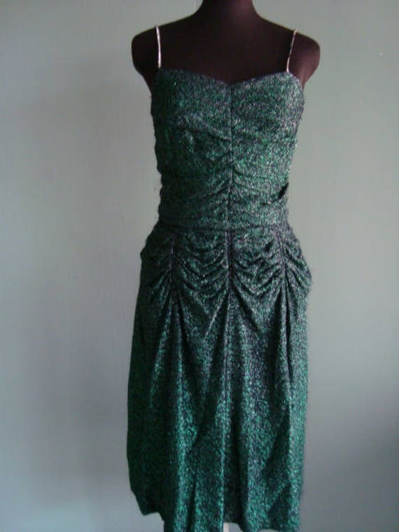 1940'S Inspired Green lame Spaghetti Strapped Dre… - image 3