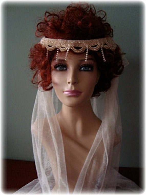 Pearl Beaded Headdress & Bridal Veil