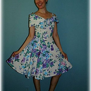 Vintage 1950s Style Lavender & Blue Swing Dress image 1