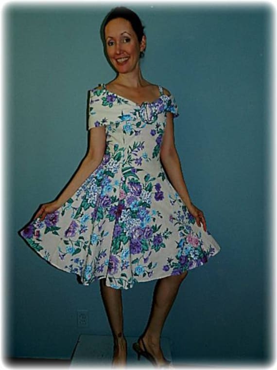 Vintage 1950’s Style Lavender & Blue Swing Dress