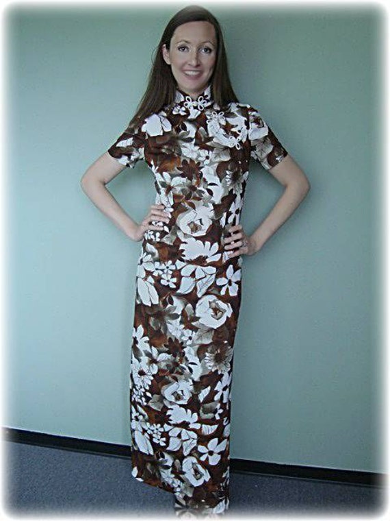 Retro Vintage Oriental Style Floral Long Dress - image 1
