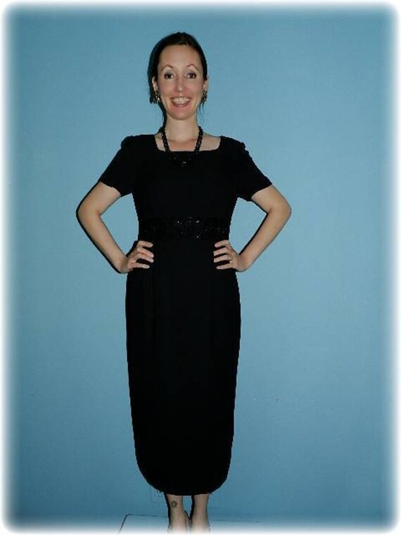 1950's Mad Men style beaded crepe dress - image 3