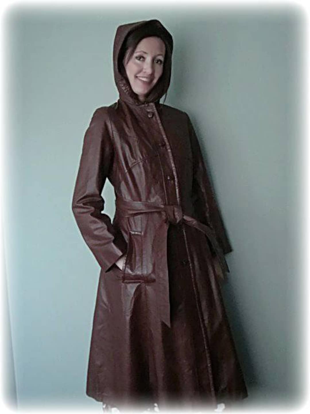 Retro Vintage Brown Hooded Leather Coat - Etsy