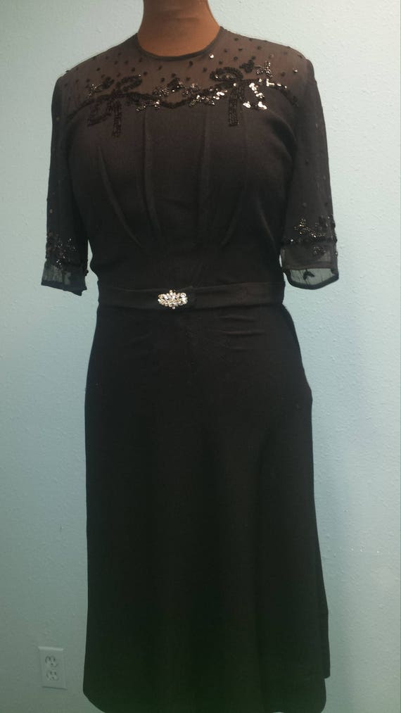 1940's Vintage Classic Black Crepe Plus Sized Dres