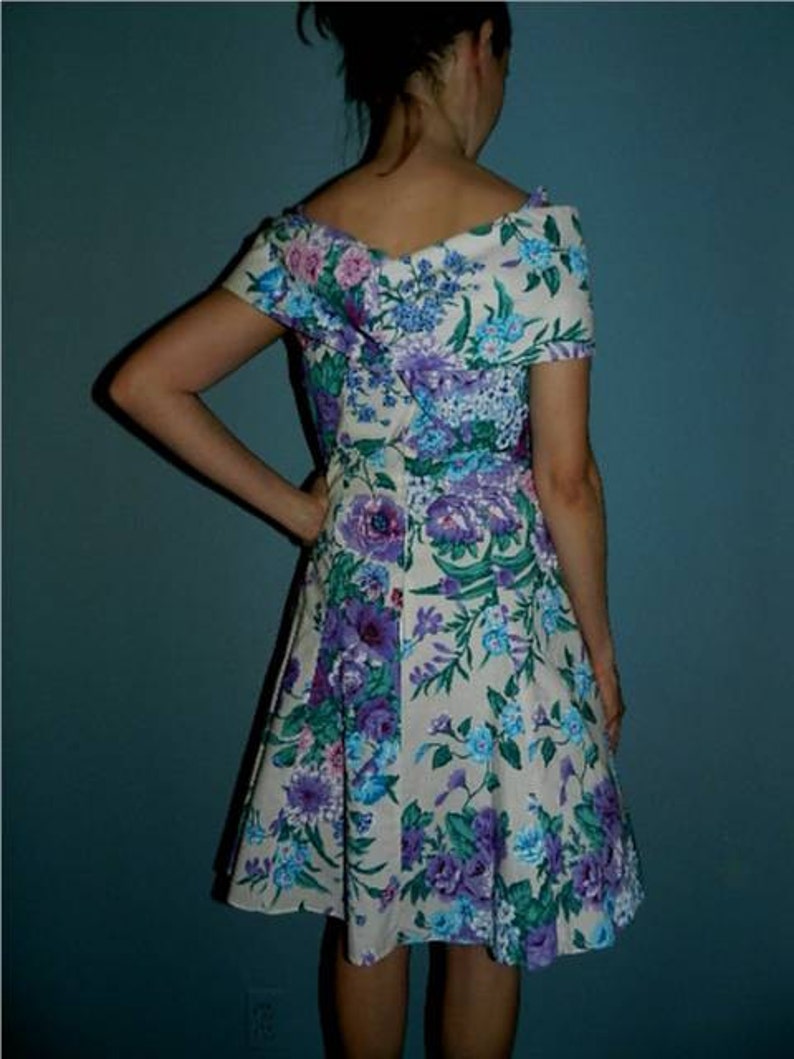 Vintage 1950s Style Lavender & Blue Swing Dress image 3