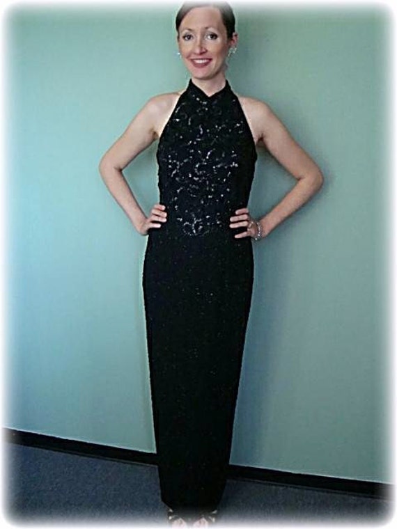 Retro Vintage Black beaded halter dress