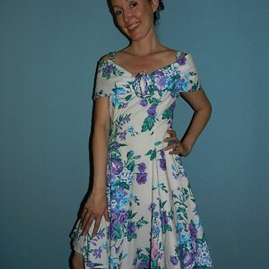 Vintage 1950s Style Lavender & Blue Swing Dress image 2