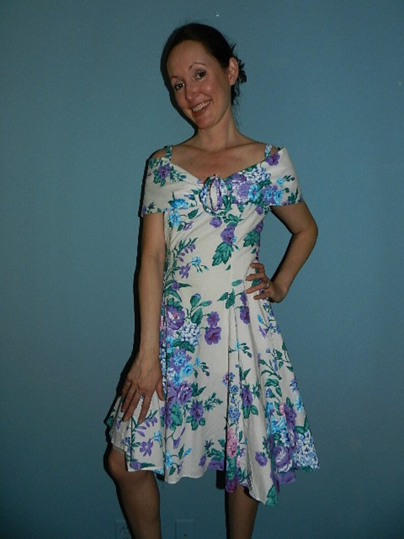 Vintage 1950s Style Lavender & Blue Swing Dress image 2