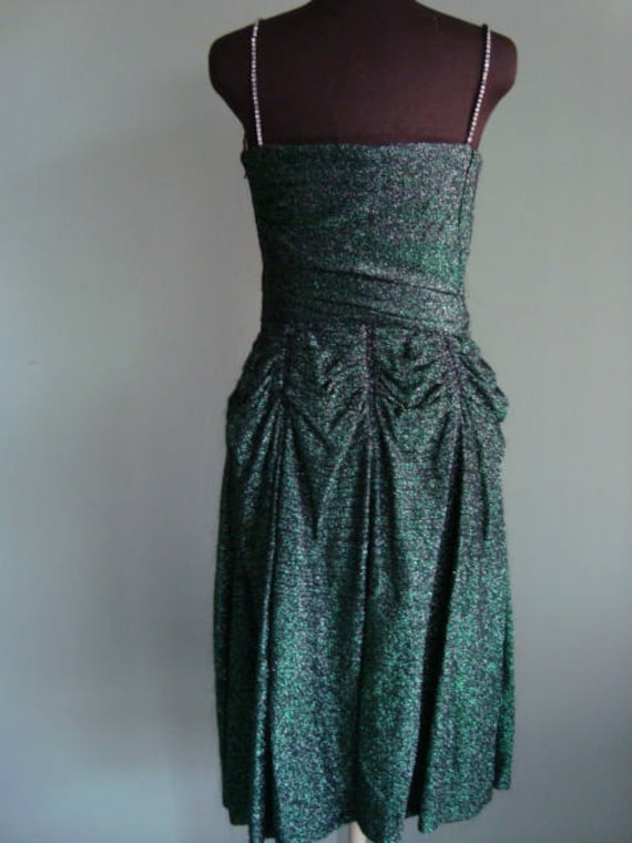 1940'S Inspired Green lame Spaghetti Strapped Dre… - image 2