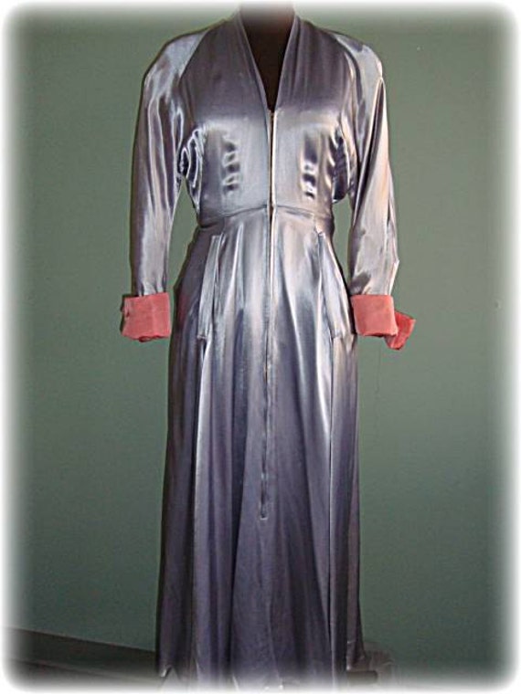 1940s Gray Satin Vintage Designer Lounge Dress