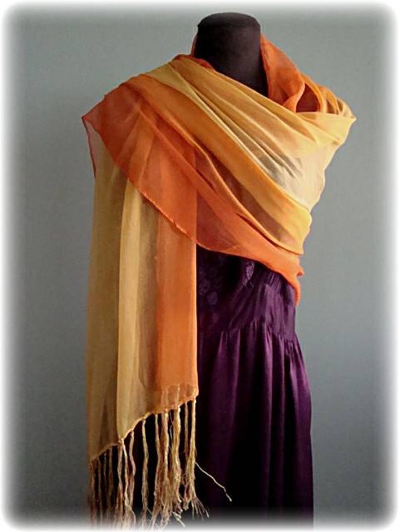 Vintage Silk Shawl Wrap in Varigated Orange Rust